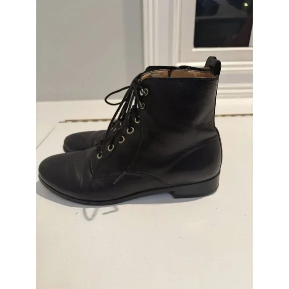 Sezane Black Leather Ankle lace up Combat Boots Size EU 38 US 7 $250 [jb] - Picture 3 of 12
